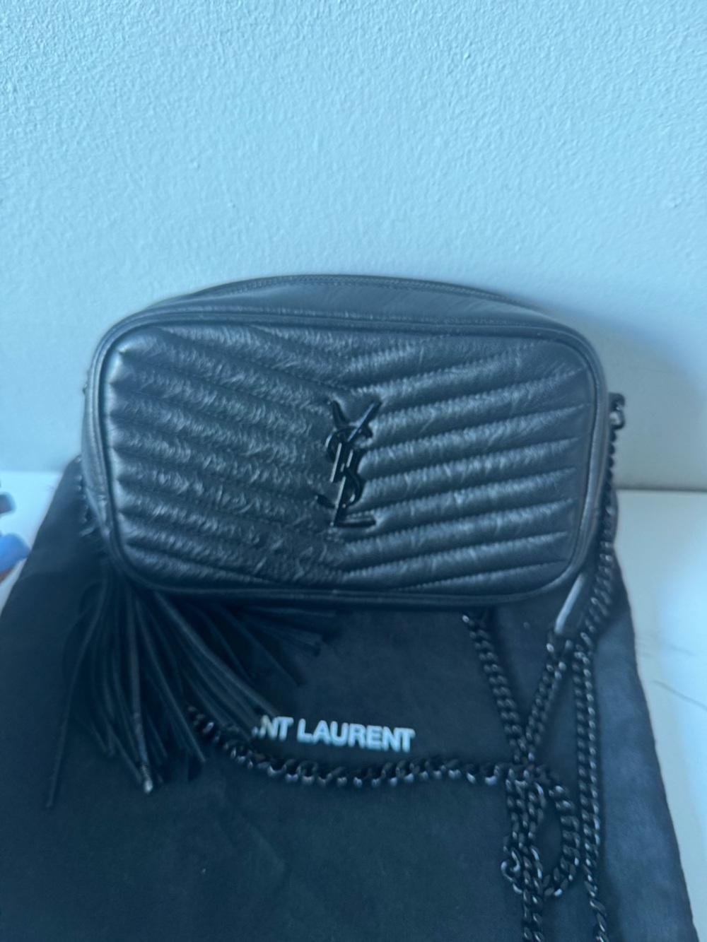 Saint Laurent Black Chevron Quilted Leather Camera Crossbody with Tassel - Picture 2 of 8